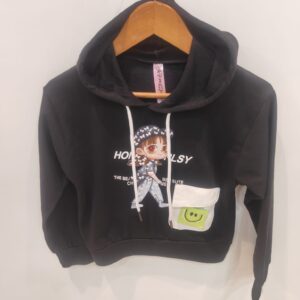 Girls Cartoon Print Crop Hoodie – Cute Winter Sweatshirt for Kids