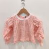 Girls Peach Textured Party Top – Puff Sleeve Fancy Crop Blouse