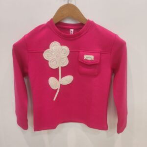 Girls Pink Embroidered Winter Top – Floral Design Full Sleeve Sweatshirt