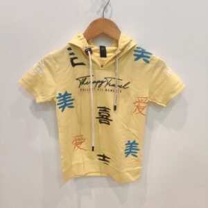 Kids Yellow Hooded T-Shirt with Printed Design | Half Sleeve Cotton Hoodie Tee for Boys & Girls
