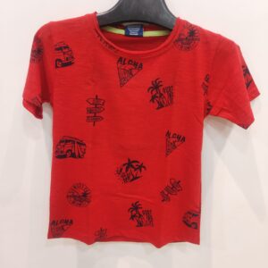 Kids Red Beach Print T-Shirt | Cotton Round Neck Casual Tee for Boys & Girls