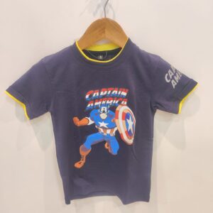 Kids Captain America Printed T-Shirt | Navy Blue Cotton Superhero Tee for Boys