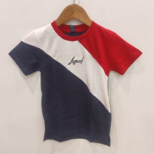 Kids Color Block Cotton T-Shirt – Red White Navy Casual Summer Wear for Boys & Girls