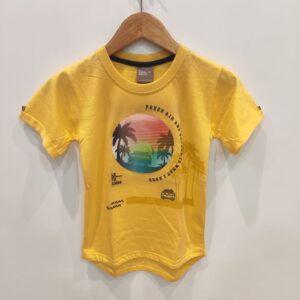 Kids Yellow Summer Graphic T-Shirt – Fresh Air Palm Print Cotton Tee for Boys