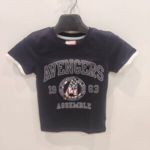 Kids Marvel Avengers T-Shirt – Navy Blue Assemble Graphic Cotton Tee for Boys