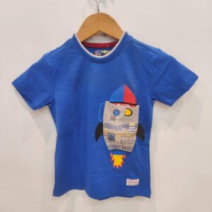 Kids Blue Rocket Graphic T-Shirt – 3D Pocket Space Cotton Tee for Boys