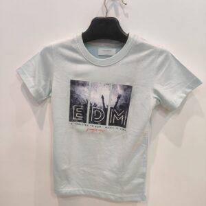 Kids EDM Music Graphic T-Shirt – Mint Green & Beige Cotton Casual Tee for Boys & Girls