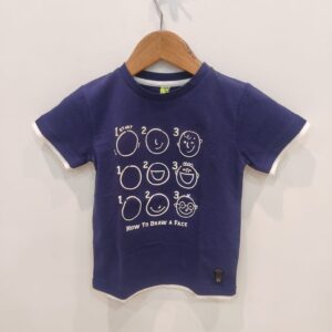 Kids Navy Blue “How To Draw A Face” Graphic T-Shirt – Creative Cotton Tee for Boys & Girls