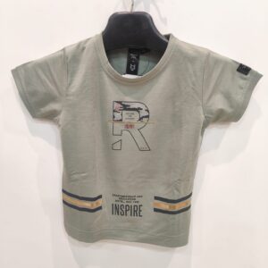 Boys Olive Green Printed Cotton T-Shirt | Inspire Graphic Casual Wear for Kids