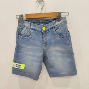 Kids Light Blue Denim Shorts with Neon Button – Stylish Boys Casual Summer Jean Shorts