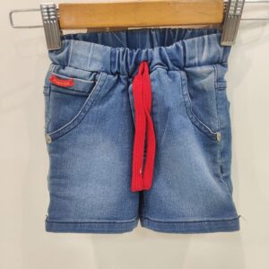 Kids Blue Denim Shorts with Red Drawstring – Stylish Casual Summer Shorts for Boys & Girls